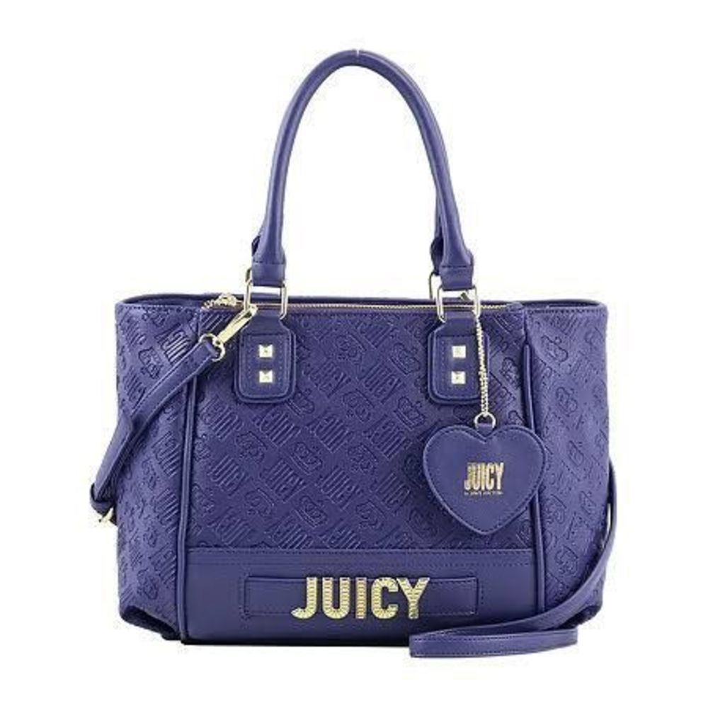 Juicy by Juicy Couture Check Satchel Navy Blue Vegan Leather Branded Crossbody G